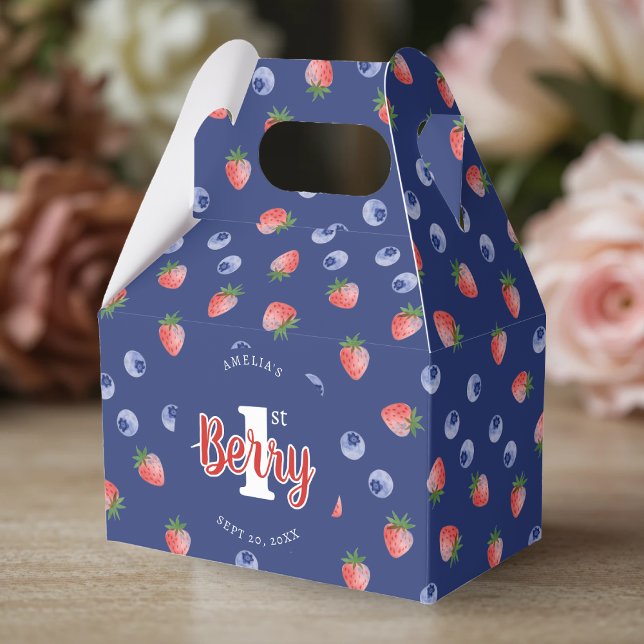 Ballotins Berry 1er Anniversaire Fraise Bleu bleuet fraise (Berry 1st Birthday Party Strawberry Blueberry Blue Favor Boxes
)