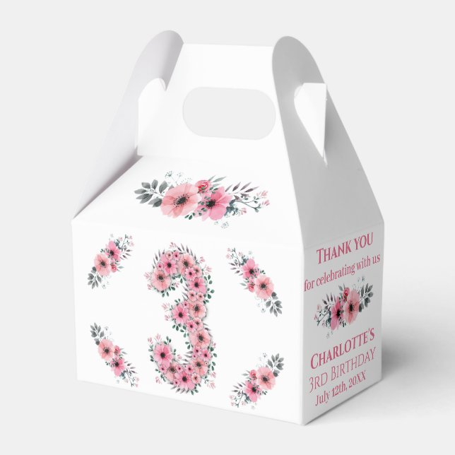 Ballotins Big 3e anniversaire fille Foliage vert Fleurs rose (Verso)