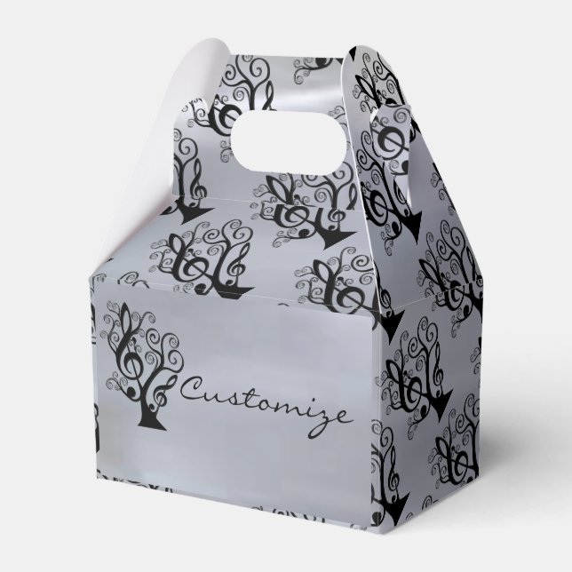 Ballotins Black & Silver Music Treble Clef Tree Gable Box (Verso)