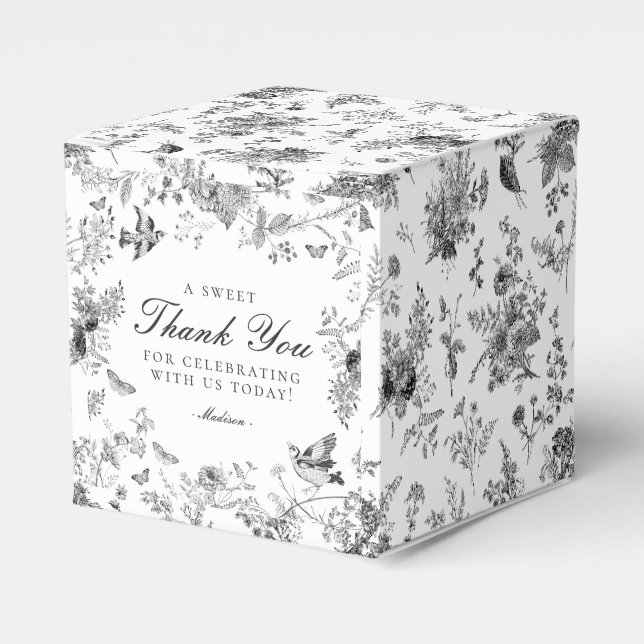 Ballotins Black Toile De Jouy Floral Dessert Favor Boxes (Verso)