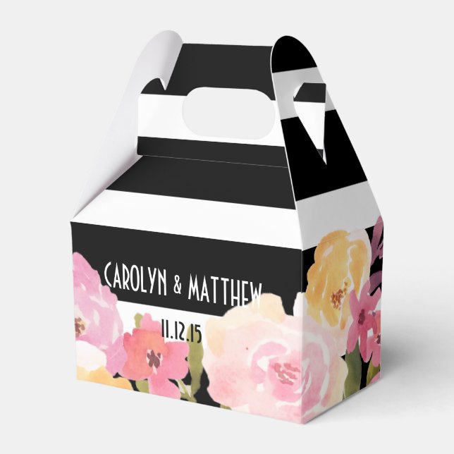 Ballotins Black White Stripes Aquarelle Florale Mariage (Verso)