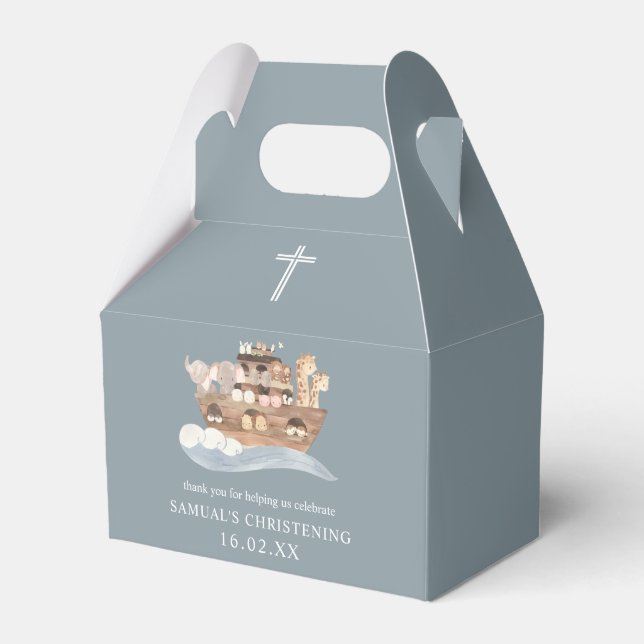 Ballotins Bleu Dusty Noah's Ark Christening Gable (Verso)