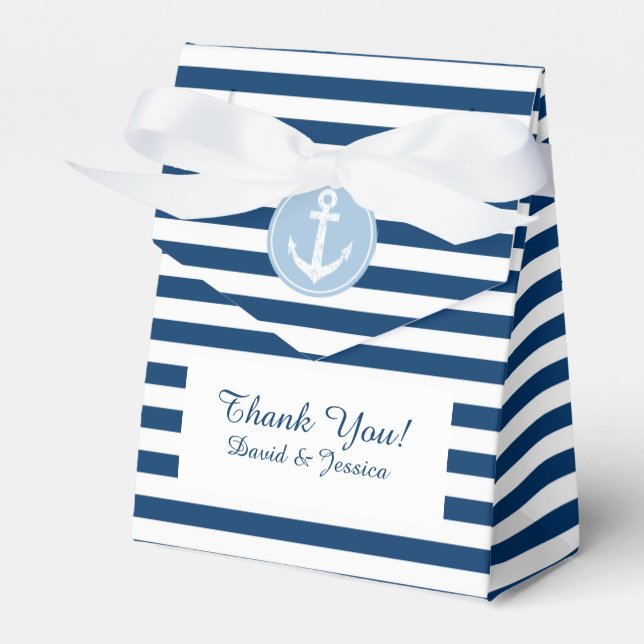 Ballotins Bleu marine et blanc rayures mariage boîte de fave (Verso)