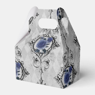 Ballotins Bleu marine et damas floral victorien argenté