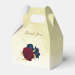 Ballotins bleu marine et rouge fleurs verdure mariage