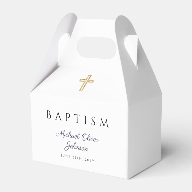 Ballotins Bleu marine Script Croix religieuse garçon Baptême (Arrière)