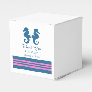 Ballotins Bleu rose Nautique Hippocampe Mariage Faveur Boîte