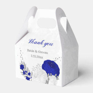 Ballotins bleu royal et fleurs blanches argent mariage botan