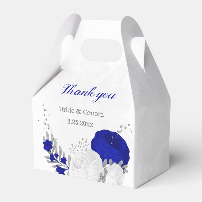 Ballotins bleu royal et fleurs blanches argent mariage botan (Verso)
