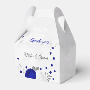 Ballotins bleu royal et fleurs blanches argent mariage botan