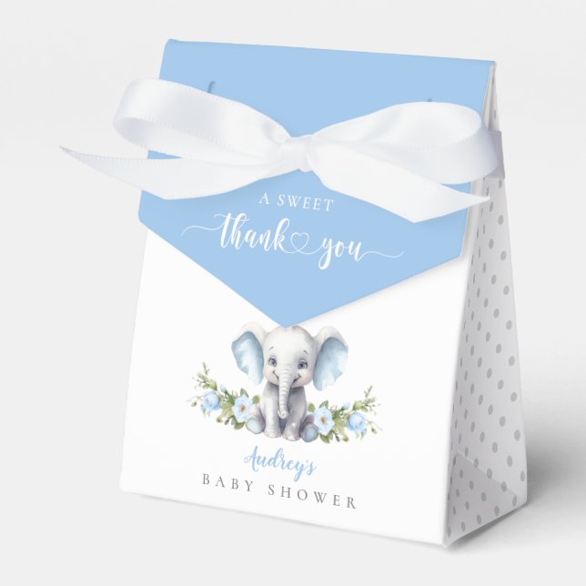 Ballotins Blue Floral Elephant bébé garçon douche Merci (Verso)