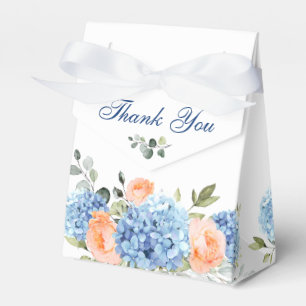 Ballotins Blue Hydrangea Blush Roses Eucalyptus Mariage cade