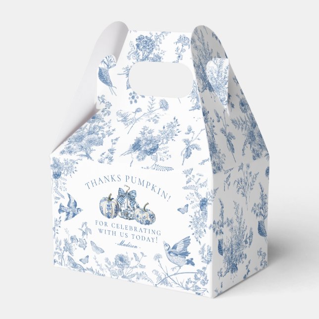 Ballotins Blue Toile Pumpkin French Fall Dessert Favor Boxes (Verso)