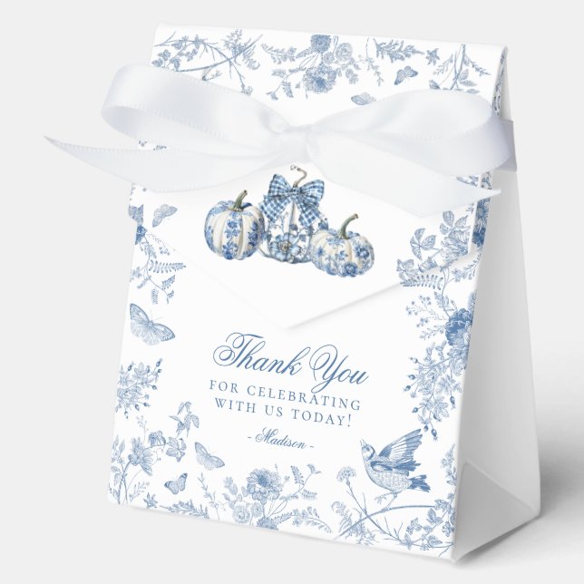 Ballotins Blue Toile Pumpkin French Fall Dessert Favor Boxes (Recto)