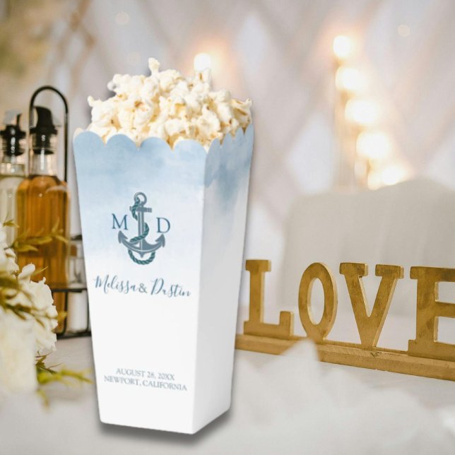 Ballotins Blue Watercolor Beach Ancre Mariage nautique (Blue Watercolor Beach Anchor Nautical Wedding Favor Boxes)