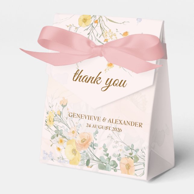 Ballotins Blush Peach Wildflower Botanical Wedding Favor Box (Verso)