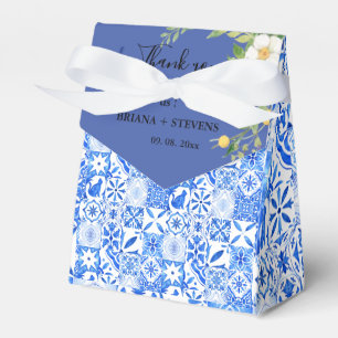 Ballotins Boho Bleu carreaux et citron Arch mariage Merci