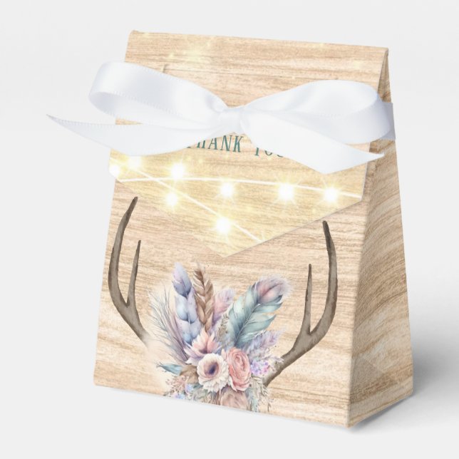 Ballotins Boho Deer Antlers et Florals Mariage en bois (Verso)