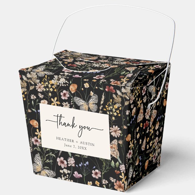 Ballotins Boho noir boîte de préférence de mariage (Black Boho Wildflower Wedding Favor Box by Painted Paperie
)