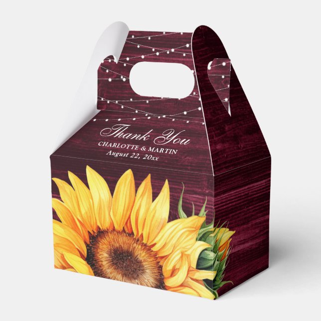 Ballotins Bois rustique Bourgogne Sunflower Boîte de mariage (Verso)