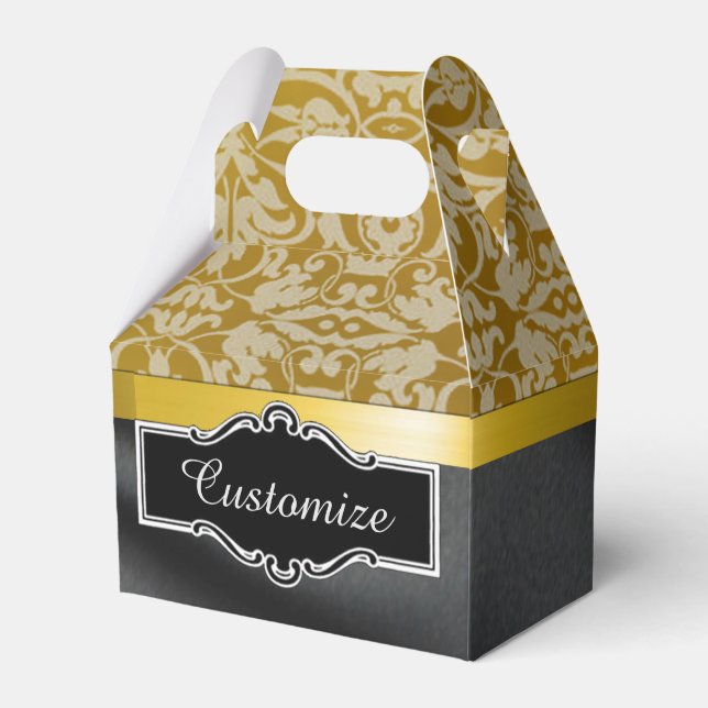 Ballotins Boîte à cube en noir et or Damas personnalisée (Verso)