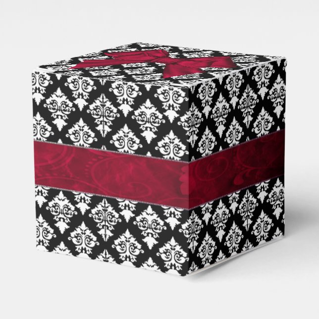 Ballotins Boîte cadeau chic en noir et blanc Mariage damassé (Verso)