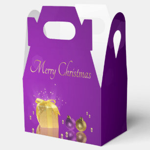 Ballotins Boîte-cadeau de Noël dorée sur lilas violet