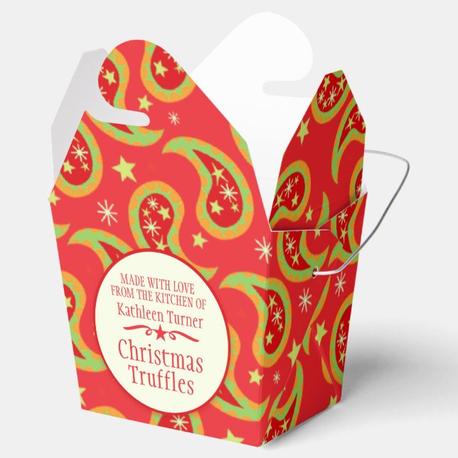 Ballotins Boîte cadeau en cachemire rouge vert de Noël (Ouvert)