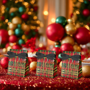 Ballotins Boîte cadeau « Joyeux Noël » à carreaux rouge et v