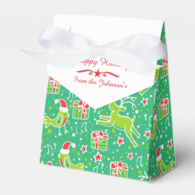 Ballotins Boîte cadeau motif de Noël rouge vert renne (Verso)