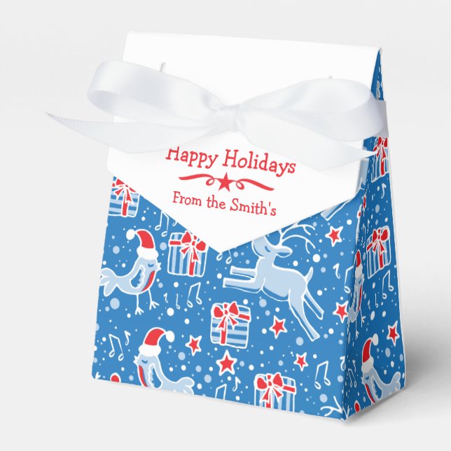 Ballotins Boîte cadeau motif Reindeer oiseau bleu rouge Noël (Verso)