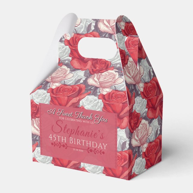Ballotins Boîte de boîte de faveur d'anniversaire Rose Bold  (Verso)