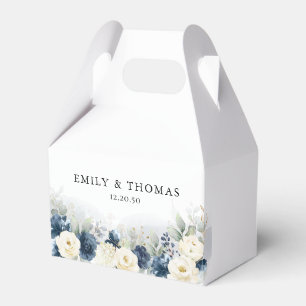 Ballotins Boîte de Bonbon de Mariage Bleu Nuit et Roses Blan