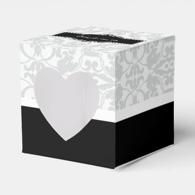 Ballotins Boîte de coeur Damas blanche et noire personnalisé (Verso)