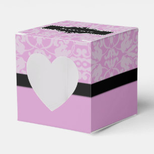 Ballotins Boîte de coeur Damas noire et rose personnalisée