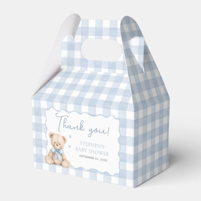 Ballotins Boîte de faveur à carreaux bleus Ourson (Verso)