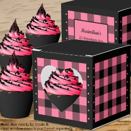 Ballotins Boîte de Faveur à carreaux de Buffalo - Rose et No