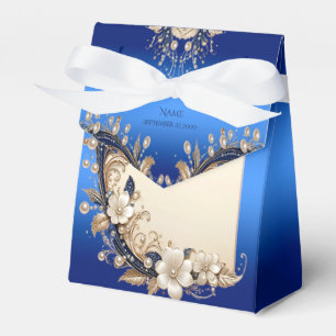 Ballotins Boîte de faveur à embellissement floral blanc bleu