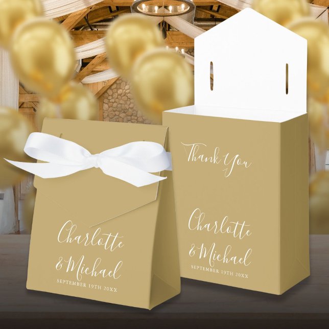 Ballotins Boîte De Faveur Chic Gold Et White Script Wedding (Chic Gold And White Script Wedding Favor Box)