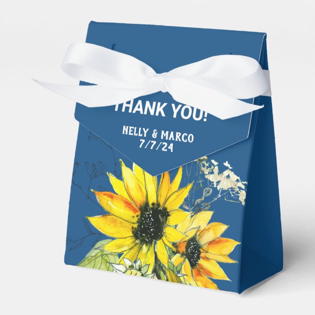 Ballotins Boîte de faveur classique Blue Sunflower Wedding (Verso)