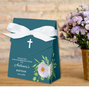 Ballotins Boîte de faveur de baptême de bébé garçon cyan fon