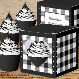 Ballotins Boîte de Faveur de Cœur à carreaux de Bison - Noir