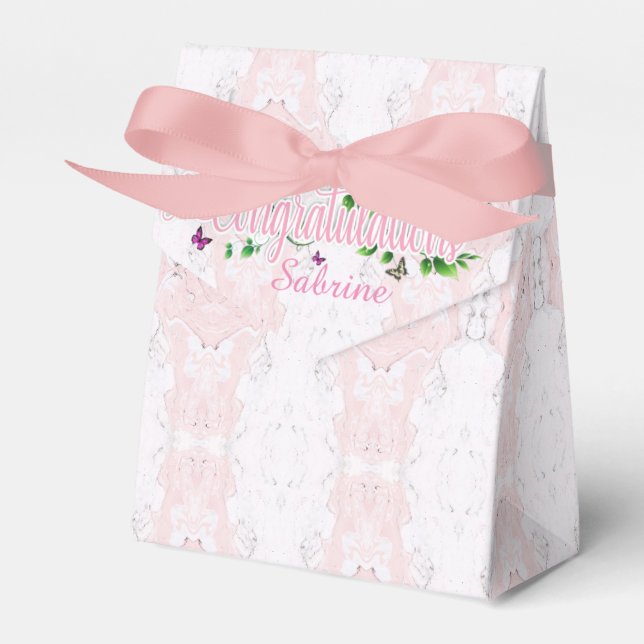 Ballotins Boîte de Faveur de Félicitations en Marbre Rose (Verso)