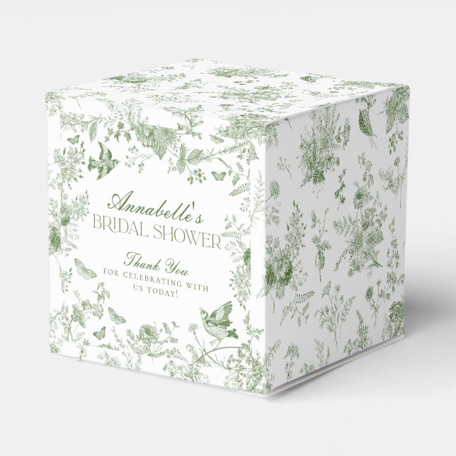 Ballotins Boîte de Faveur de Fiançailles Florale Verte Toile (Arrière)