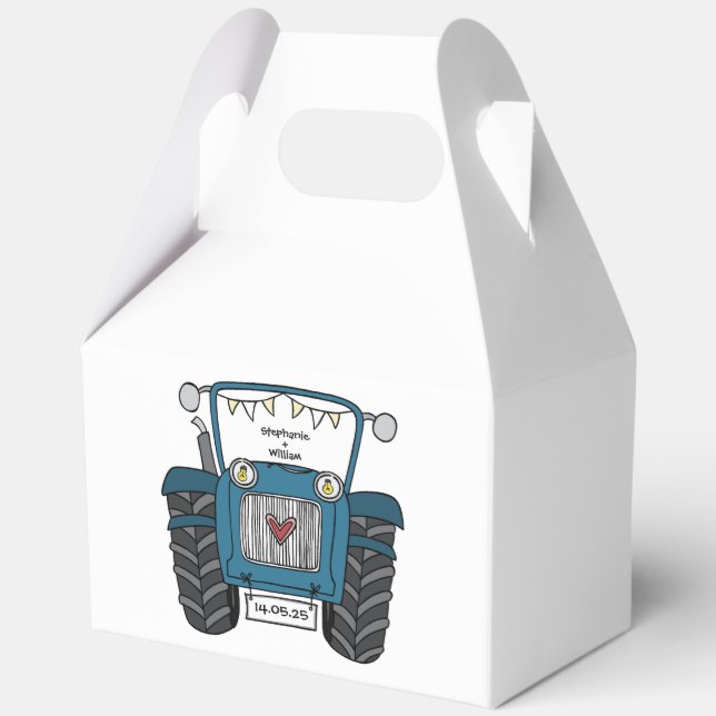 Ballotins Boîte de faveur de mariage à thème tracteur countr (Recto)