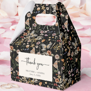 Ballotins Boîte de Faveur de Mariage Bohème à Fleurs Noires