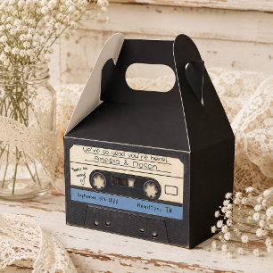 Ballotins Boîte de faveur de mariage en cassette rétro bleu