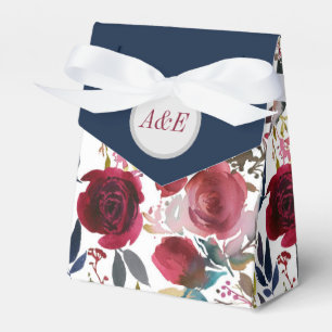 Ballotins Boîte de faveur de mariage floral Bourgogne & Navy