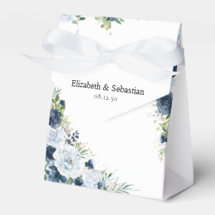 Ballotins Boîte de faveur de mariage florale Navy bleue