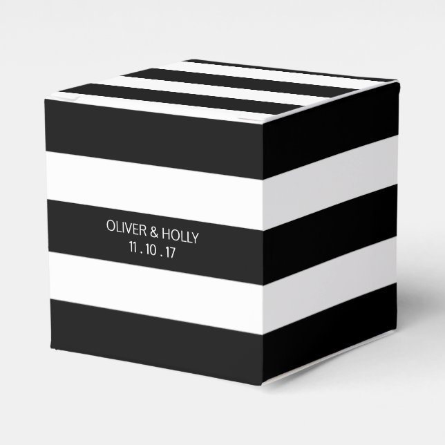 Ballotins Boîte de faveur de mariage rayé noir et blanc (Verso)